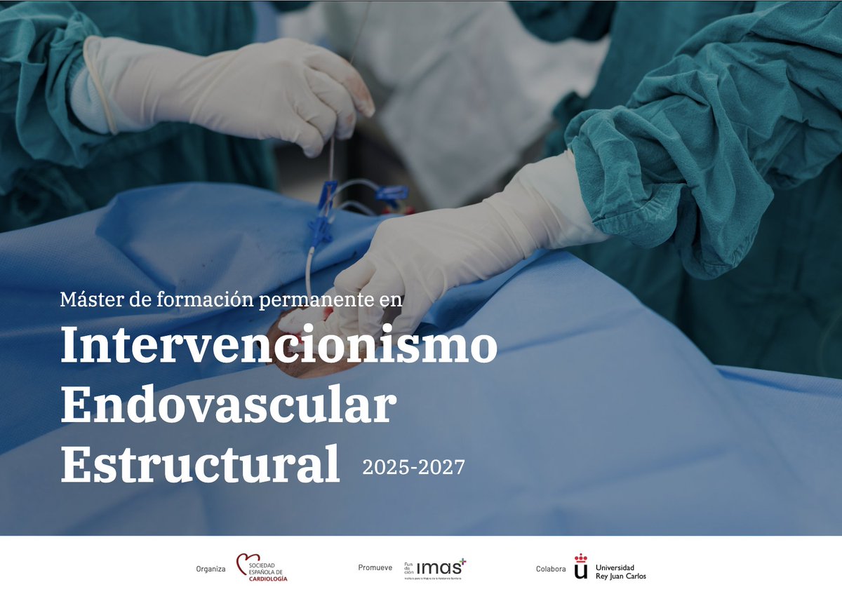 🎓 Máster en Intervencionismo Endovascular Estructural 2025-2027 

⏳ 14 meses (60 ECTS)💻Online
👨‍🏫 Directores: Dr. Andrés Íñiguez y Dr. Carlos Macaya 
🫀Organizado con <a href="/secardiologia/">Soc Esp Cardiología</a> 🏛️ <a href="/urjc/">URJC</a>

🗓️ ¡Inscripciones abiertas!
🔗 shorturl.at/VPGaN

#IntervencionismoEndovascular