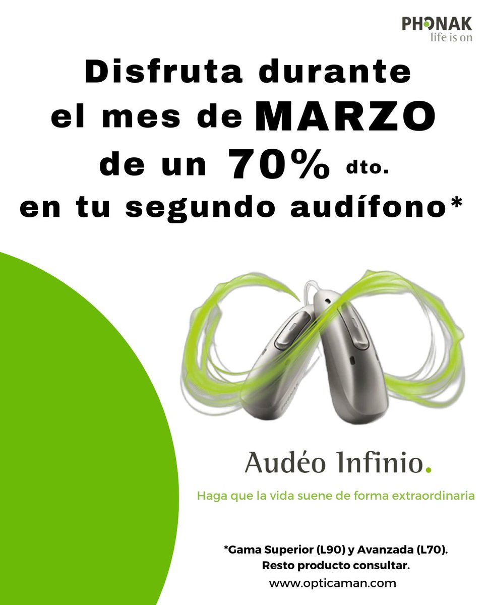 OpticaMan's tweet image. ¡No dejes escapar nuestra promoción! Ven a probarr el nuevo Audeo Infinio y consigue un 70% de descuento en el segundo audífono #opticaman #saludauditiva #infinio #phonak #promocion