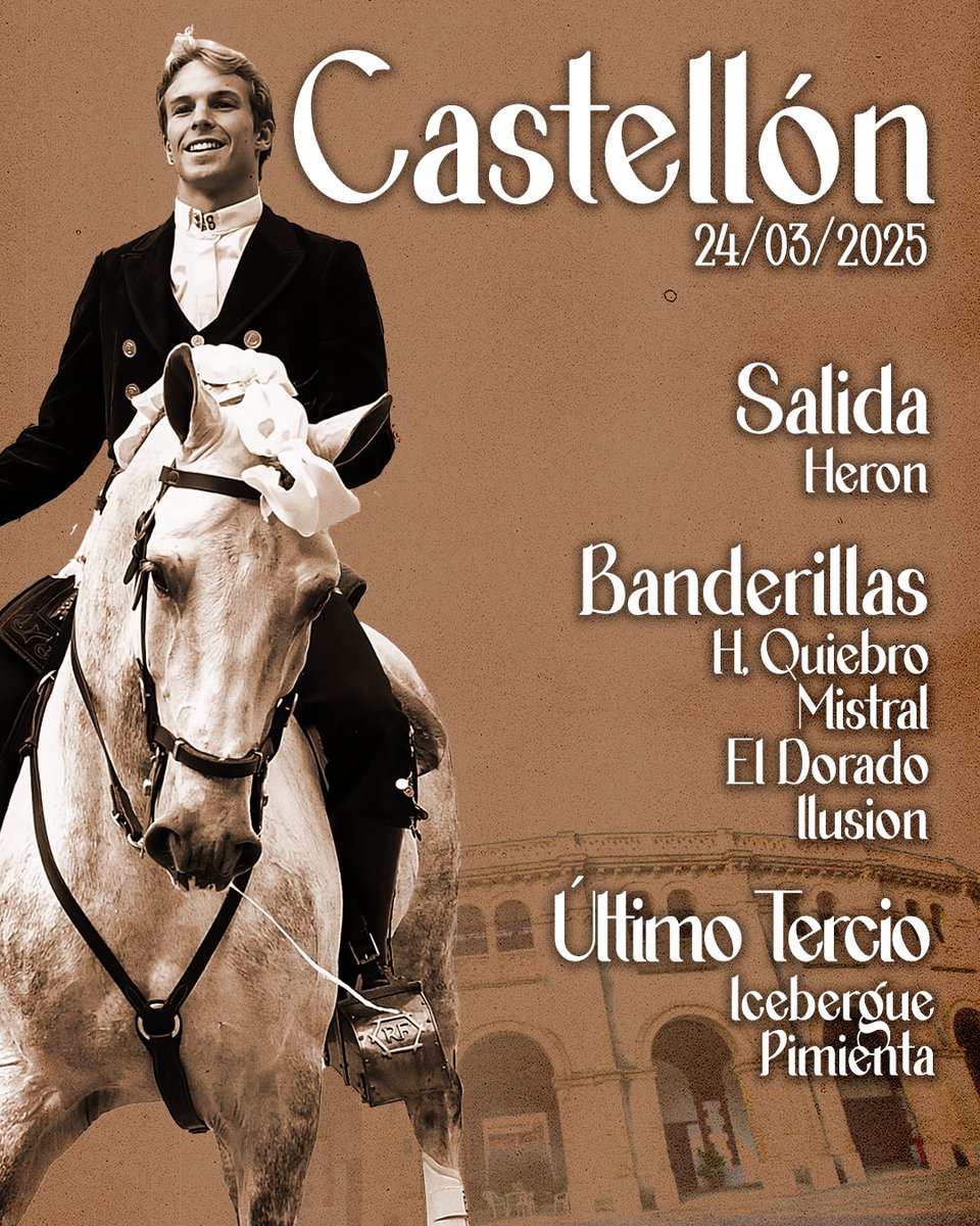 Cuadra que acompaña a #DuarteFernandes esta tarde en la Feria de La Magdalena de Castellón frente a toros de Fermín Bohorquez.

#DuarteEsFuturo