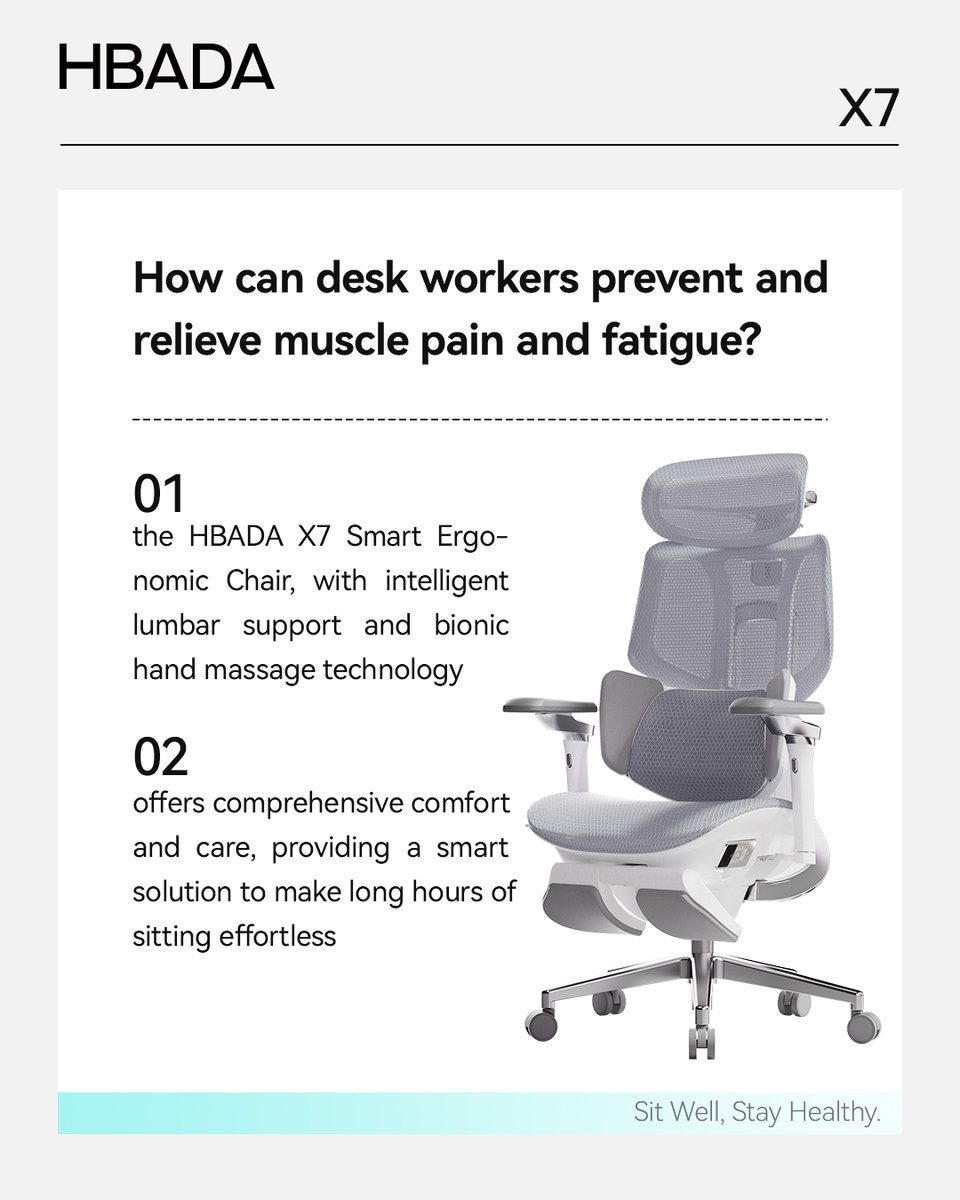 💺✨ Say goodbye to muscle pain and fatigue with the HBADA X7 Smart Ergonomic Chair! 🌟

Designed for desk workers, this chair features intelligent lumbar support and bionic hand massage technology, providing the ultimate comfort and relief during those long hours of sitting. 🙌