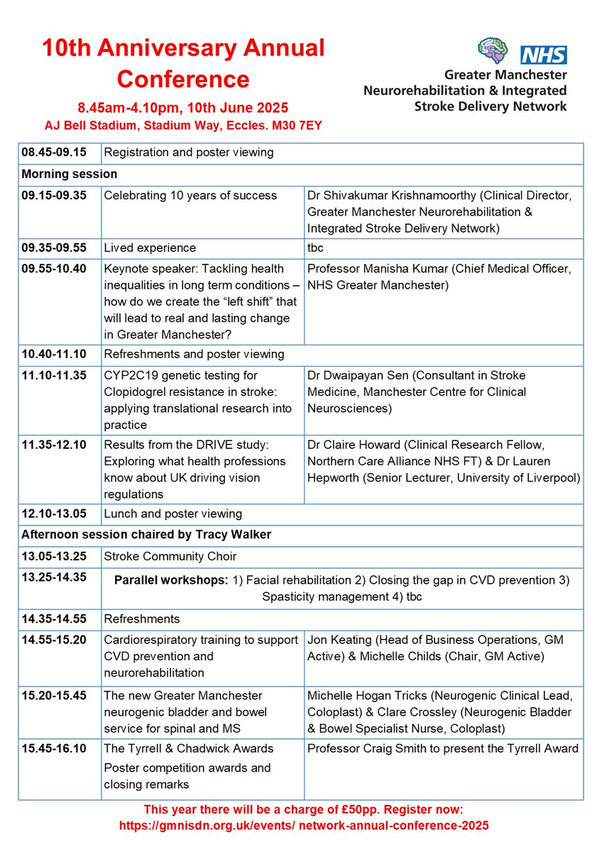 Tickets are now on sale and selling fast for our 10th anniversary conference on 10th June. Our poster competition is also open for entries - find out more 👇 #stroke #Neurorehab
gmnisdn.org.uk/news/network-a…