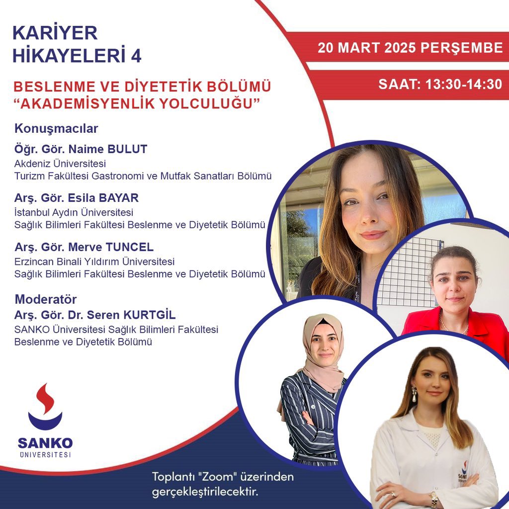 Üniversitemizin Kariyer Yönlendirme Birimi ve SBF Beslenme ve Diyetetik Bölümü iş birliğinde düzenlenen Kariyer Hikayeleri 4 “Akademisyenlik Yolculuğu”konulu konferans gerçekleştirilecektir. 

Katılım Linki;
us06web.zoom.us/j/82164914532?…
ID: 821 6491 4532
Parola: 241734
