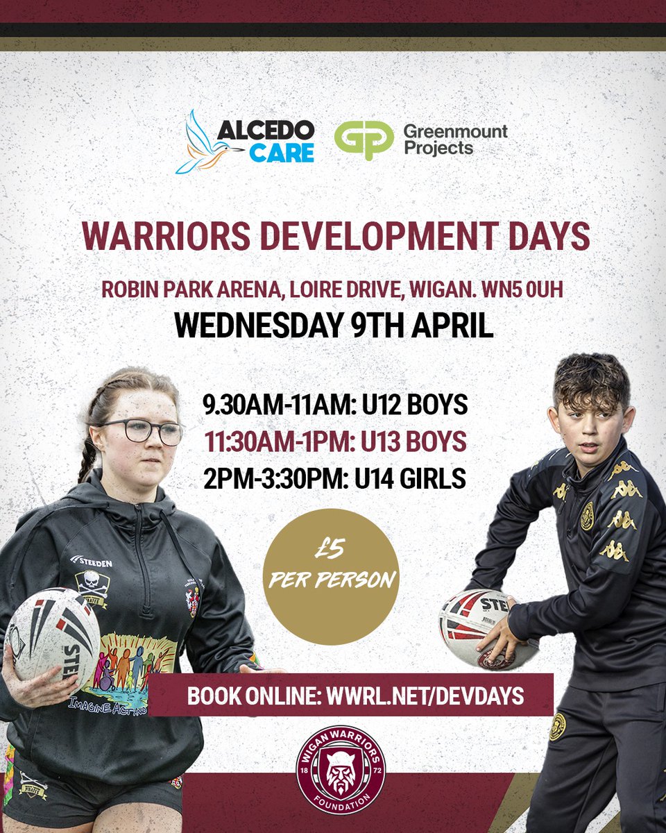 🏉 Join us for our upcoming development days at Robin Park Arena on Wednesday 9 April!

💰 £5 Per Person 👉 wwrl.net/DevDays
ℹ All the details 👇

#WWRL