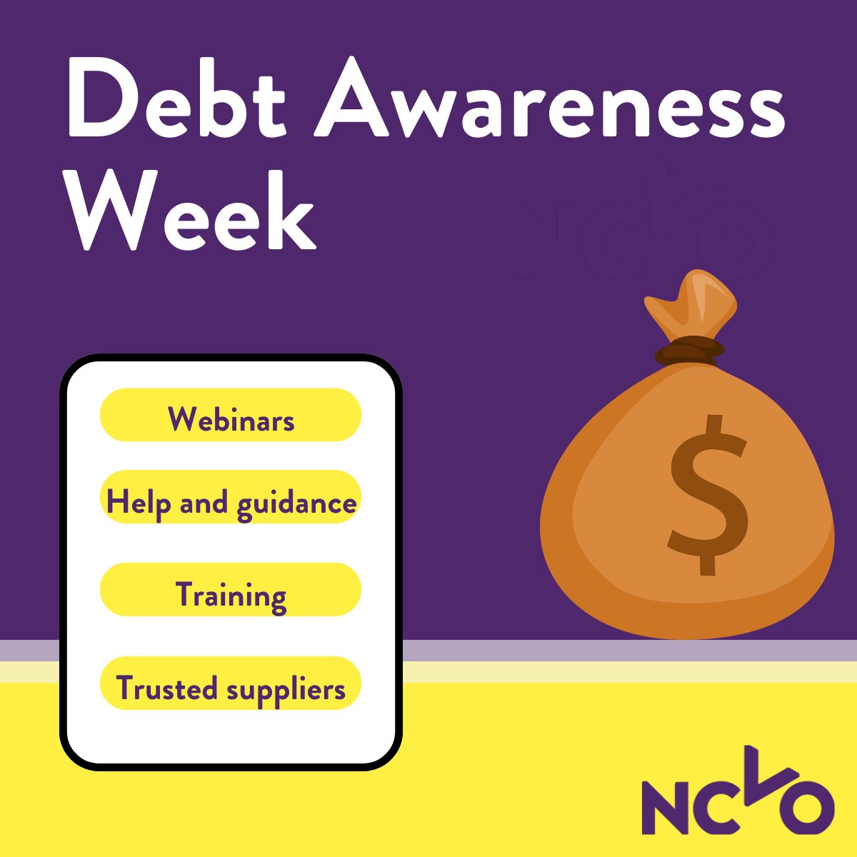 💰 Debt Awareness Week starts today!

Read on to uncover resources to help you better understand debt, explore available solutions and regain financial stability for your voluntary organisation 🔽

🧵1/5