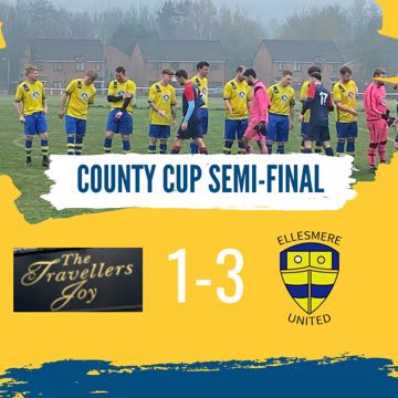 ELLESMERE UNITED ARE COUNTY CUP FINALISTS!!! 💛💙

1-0 down at HT, but that was some 2nd half performance, with the lads scoring 3 and securing their spot in the County cup final in May 🤩

We want everyone their for what is sure to be a fantastic occasion 😍

UP THE MERE!!! 🟡🔵