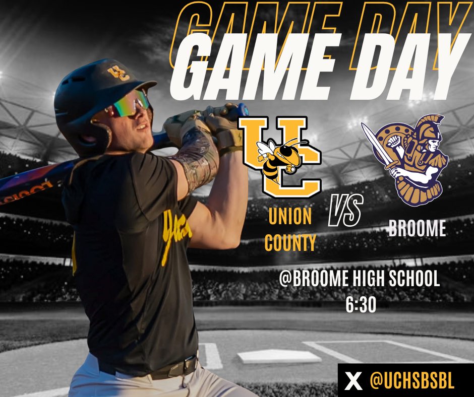 Union County Baseball (@uchsbsbl) on Twitter photo IT’S GAME DAY!!! The Jackets head to <a href="/broomebaseball/">Broome Baseball</a> for game 1 of our 3 game series. Come out and support the Jackets tonight, first pitch is at 6:30! 🐝⚾️ IT’S GAME DAY!!! The Jackets head to <a href="/broomebaseball/">Broome Baseball</a> for game 1 of our 3 game series. Come out and support the Jackets tonight, first pitch is at 6:30! 🐝⚾️