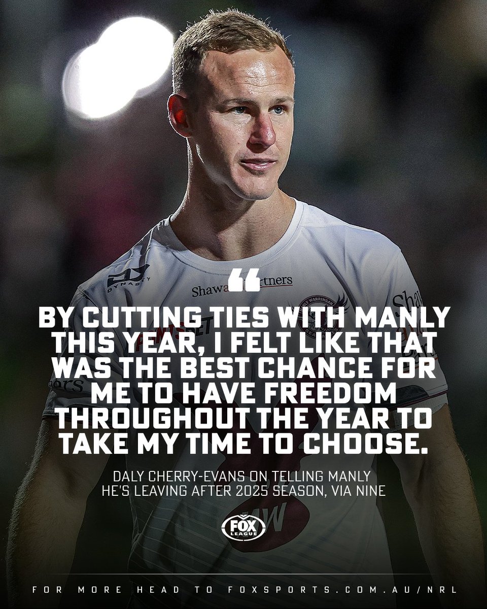 FOXNRL's tweet image. Daly Cherry-Evans as opened up on his reasons for quitting Manly at the end of the 2025 season 🚫

MORE 👉 bit.ly/41XZUOw