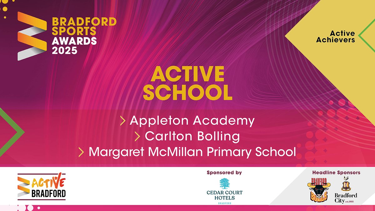 Active Bradford (@active_bradford) on Twitter photo 🏆 Active Schools Finalists
Congratulations to these amazing schools who are providing opportunities for their students & staff to be active!
Buy tickets here 👉 bit.ly/3IRMLgQ
Thank you to our sponsor <a href="/CedarCourtHotel/">The Cedar Court Hotels Group</a>
#BSA25 #ActiveBradford 🏆 Active Schools Finalists
Congratulations to these amazing schools who are providing opportunities for their students & staff to be active!
Buy tickets here 👉 bit.ly/3IRMLgQ
Thank you to our sponsor <a href="/CedarCourtHotel/">The Cedar Court Hotels Group</a>
#BSA25 #ActiveBradford