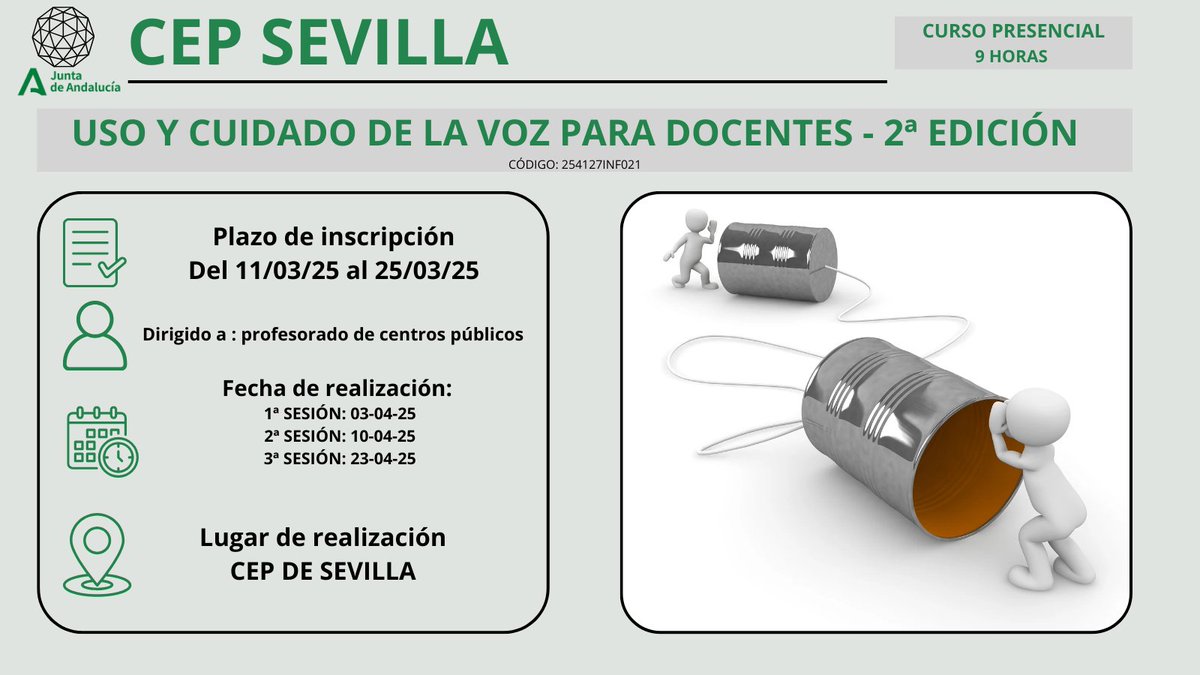Cuídate, cuida tu voz. Inscríbete AQUÍ en esta actividad formativa organizada por @cepdesevillA juntadeandalucia.es/educacion/secr…  <a href="/DG_IFP/">DG de Innovación y Formación del Profesorado</a>