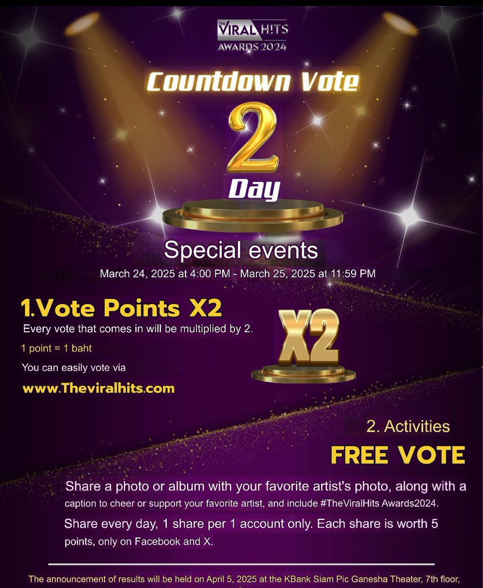 Special Event!!  Come on guys!!
For Englot for Engfa Charlotte!! Dont forget post pict for freevote!

📥 How to Vote 👇🏻

✅ ENGFA - CHARLOTTE  #อิงล็อต #englot 
🎟️ Vote via Theviralhits.com 
📱 1 Vote = 1 Baht

📍You can vote from today until March 25, 2025, at 11:59 PM