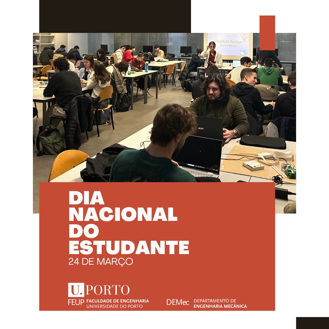 Departamento de Engenharia Mecânica da FEUP (@demec_feup) on Twitter photo Hoje celebramos o Dia Nacional do Estudante!
Uma homenagem a todos os que dedicam o seu tempo, esforço e paixão ao conhecimento.
No (DEMec) valorizamos o talento, a determinação e o espírito académico dos nossos Estudantes que fazem a diferença.
#DiaNacionalDoEstudante #DEMec Hoje celebramos o Dia Nacional do Estudante!
Uma homenagem a todos os que dedicam o seu tempo, esforço e paixão ao conhecimento.
No (DEMec) valorizamos o talento, a determinação e o espírito académico dos nossos Estudantes que fazem a diferença.
#DiaNacionalDoEstudante #DEMec