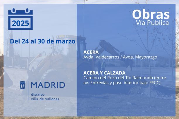 📢Estas serán las actuaciones en vía pública que se realizarán entre los días 24 y 30 de marzo en #VillaDeVallecas👇

🌳Actuaciones en zonas verdes 👉 informate.madrid.es/g4fss4

🙏 Disculpen las molestias🙏