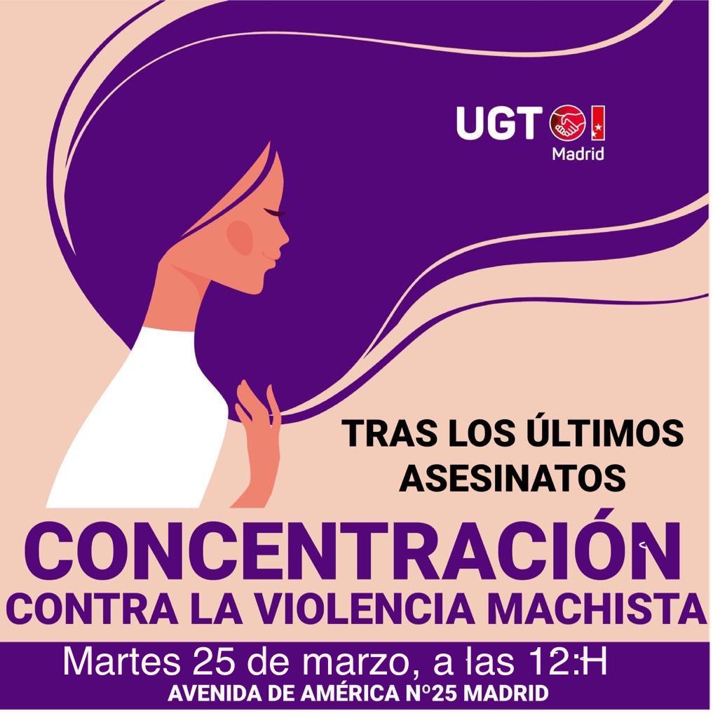IgualdadUgt's tweet photo. Nos concentramos MAÑANA, día 25 DE MARZO, a las 12:00 horas en el hall de la menos dos debajo del lazo gigante, en la sede de UGT Madrid, para condenar los últimos asesinatos VG y hacer un pequeño acto por las 1.300 mujeres asesinadas desde el año 2003 @UGTMadrid @IgualdadUgt https://t.co/m3FlswMRfe