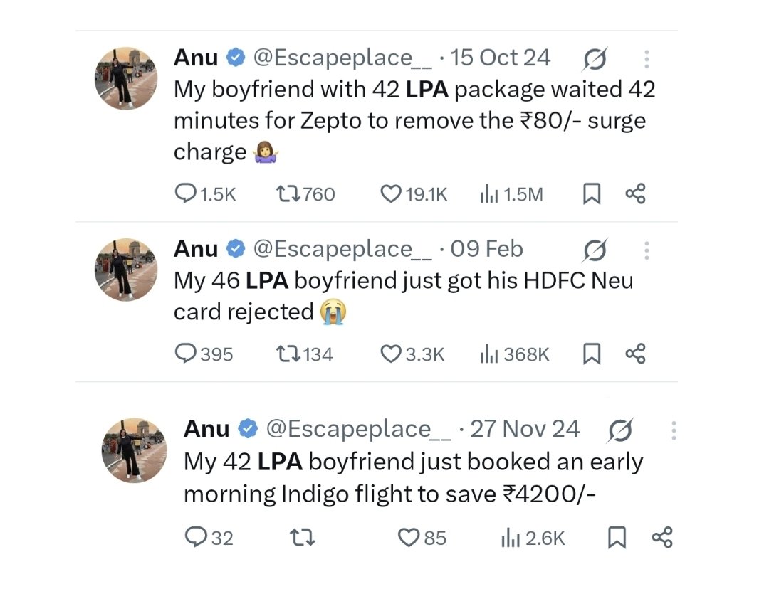 Guess who’s obsessed with a 42 LPA boyfriend, securing her future, and worrying about future alimony? Because that’s the only option you’re left with.