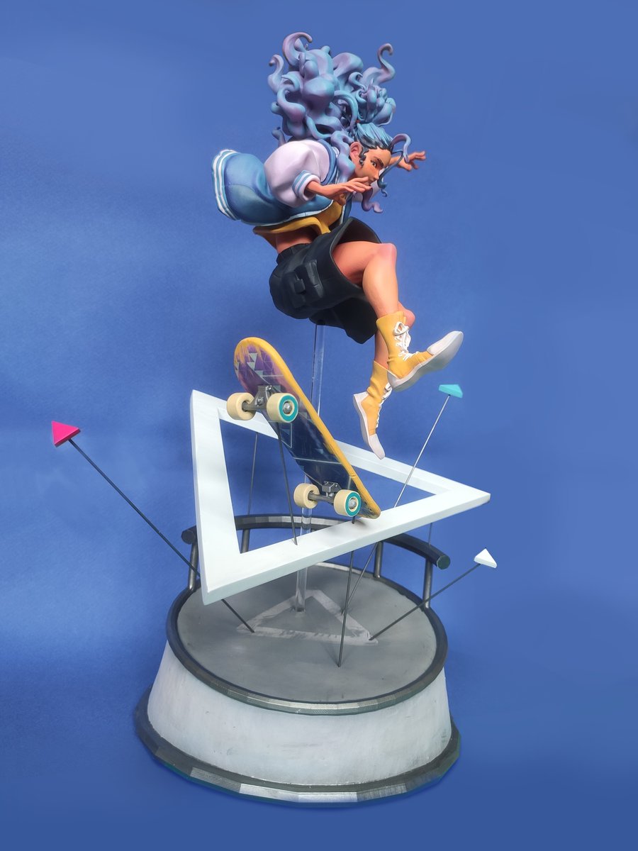 Bakanoe_Prod's tweet image. One of my fav projects so far : A figurine of Zoe, one of the amazing @nono.city&apos;s (IG) characters, doing a sick skateboard trick 🛹. It was so fun to be able to make such a dynamic pose