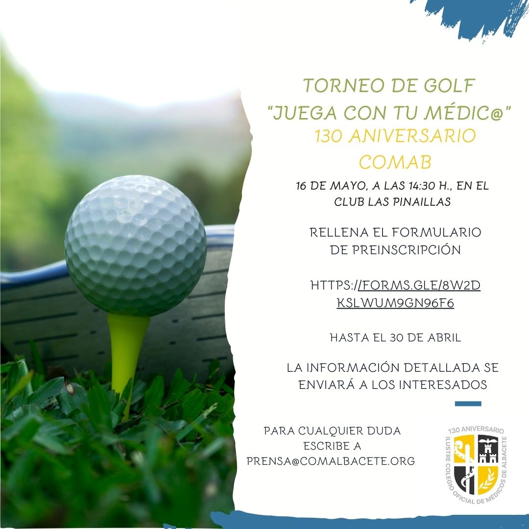 🔊Con motivo del 130º aniversario del Colegio de Médicos de Albacete, os invitamos a participar en el Torneo de Golf “Juega con tu médic@", un evento pensado para fomentar el compañerismo y la actividad deportiva entre médicos y la sociedad.
Inscripciones
forms.gle/8w2dKSLwuM9Gn9…