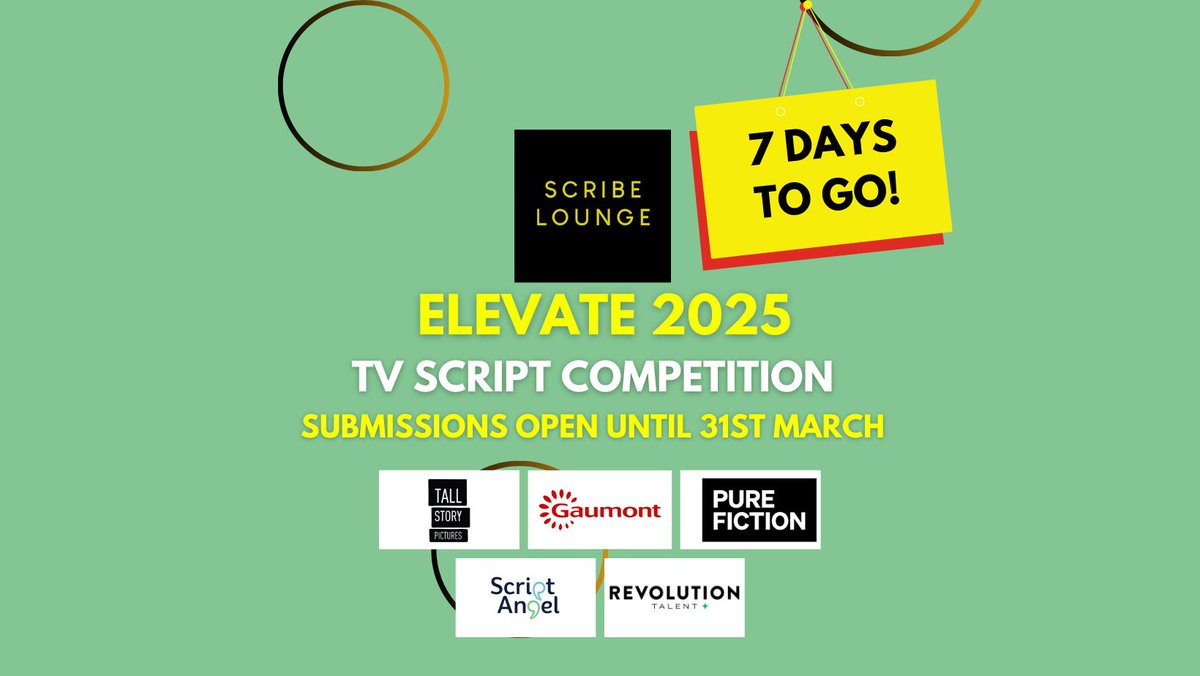 🚨 7 DAYS TO GO! 

This is your chance to submit a TV Pilot and a One Page Pitch for your chance to get your work in front of not one, not two, but FOUR super talented industry professionals AND a literary agent 🔥

Full details plus T&amp;Cs 👇
community.scribelounge.com/c/scribe-loung…