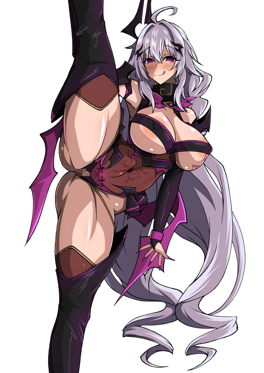 pixivリクエスト:らくがきプラン  その502
内容「アズレンのル・テメレールにエヴィルチアの服を着てあるいはエヴィルチア化、そしてハイキングのポーズあるいはI字バランスのポーズで応援するでお願いします」 