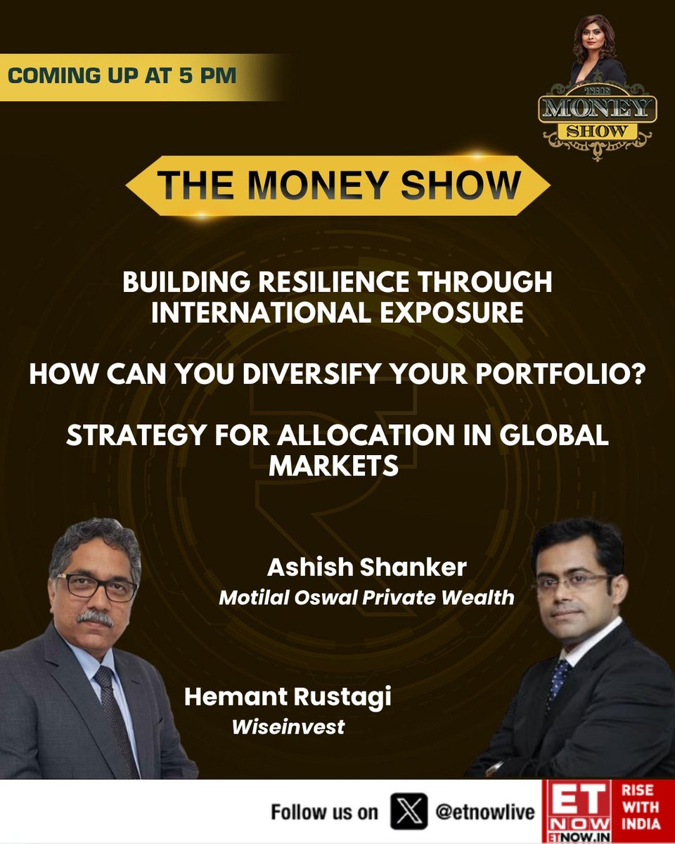 ET NOW (@etnowlive) on Twitter photo COMING UP @ 5 PM | The Money Show
Tune in to ET NOW as we discuss building resilience through international exposure & how you can diversify your portfolio with Hemant Rustagi of Wiseinvest & Ashish Shanker of Motilal Oswal Private Wealth.
<a href="/kavitath/">Kavita Thapliyal/कविता थपलियाल</a> | <a href="/RustagiHemant/">HEMANT RUSTAGI</a> | COMING UP @ 5 PM | The Money Show
Tune in to ET NOW as we discuss building resilience through international exposure & how you can diversify your portfolio with Hemant Rustagi of Wiseinvest & Ashish Shanker of Motilal Oswal Private Wealth.
<a href="/kavitath/">Kavita Thapliyal/कविता थपलियाल</a> | <a href="/RustagiHemant/">HEMANT RUSTAGI</a> |