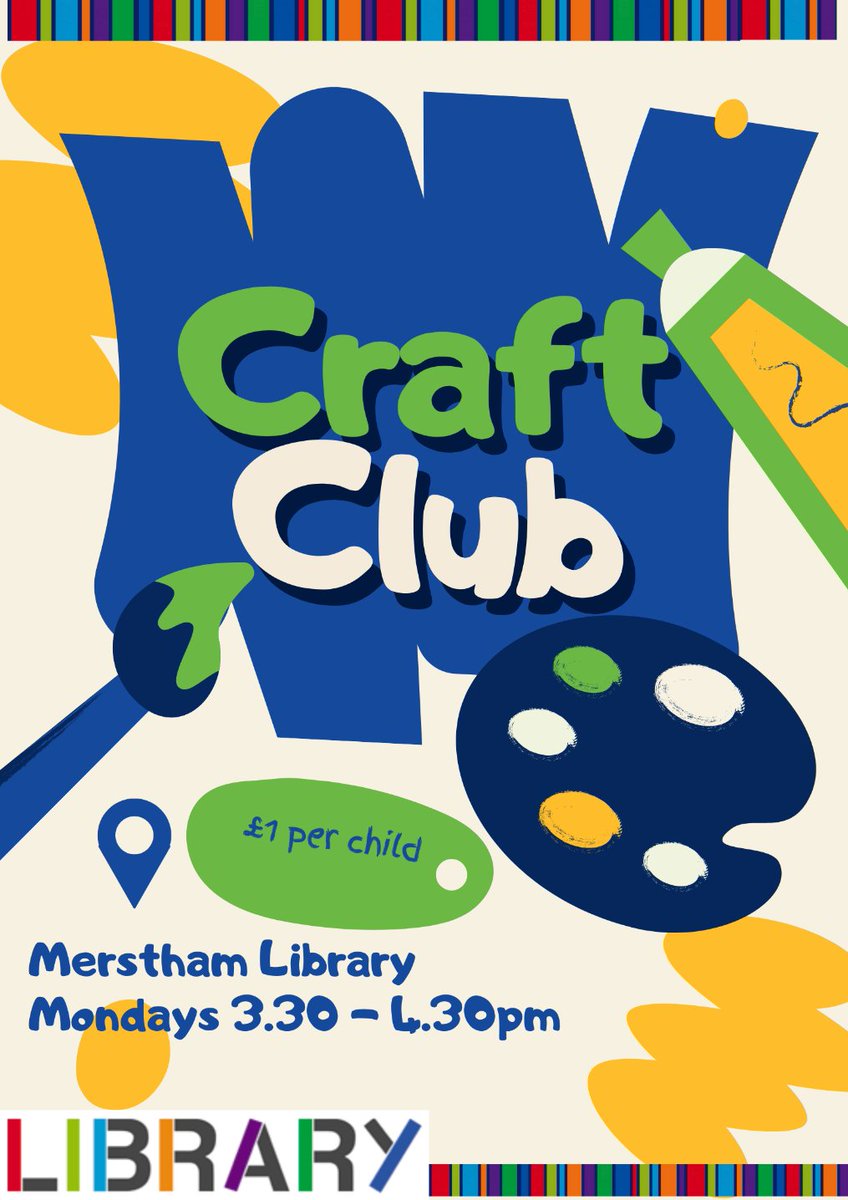 MersthamLibrary's tweet image. Craft Club is every Monday 3.30-4.30pm £1 per child What will you create? #CraftClub #Cardcraft #knitting #colouring #fun #loveyourlibrary