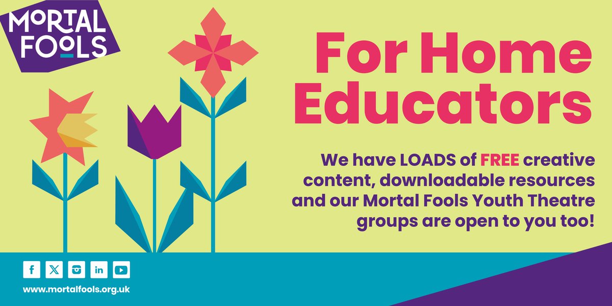 📣 We’ve got loads of FREE on demand creative content that Home Educators can use. 📣
We have created various resource packs to complement our digi content, so folks can facilitate creative activities &amp; meaningful discussions at home.
👉Browse via: mortalfools.org.uk/experience-our…