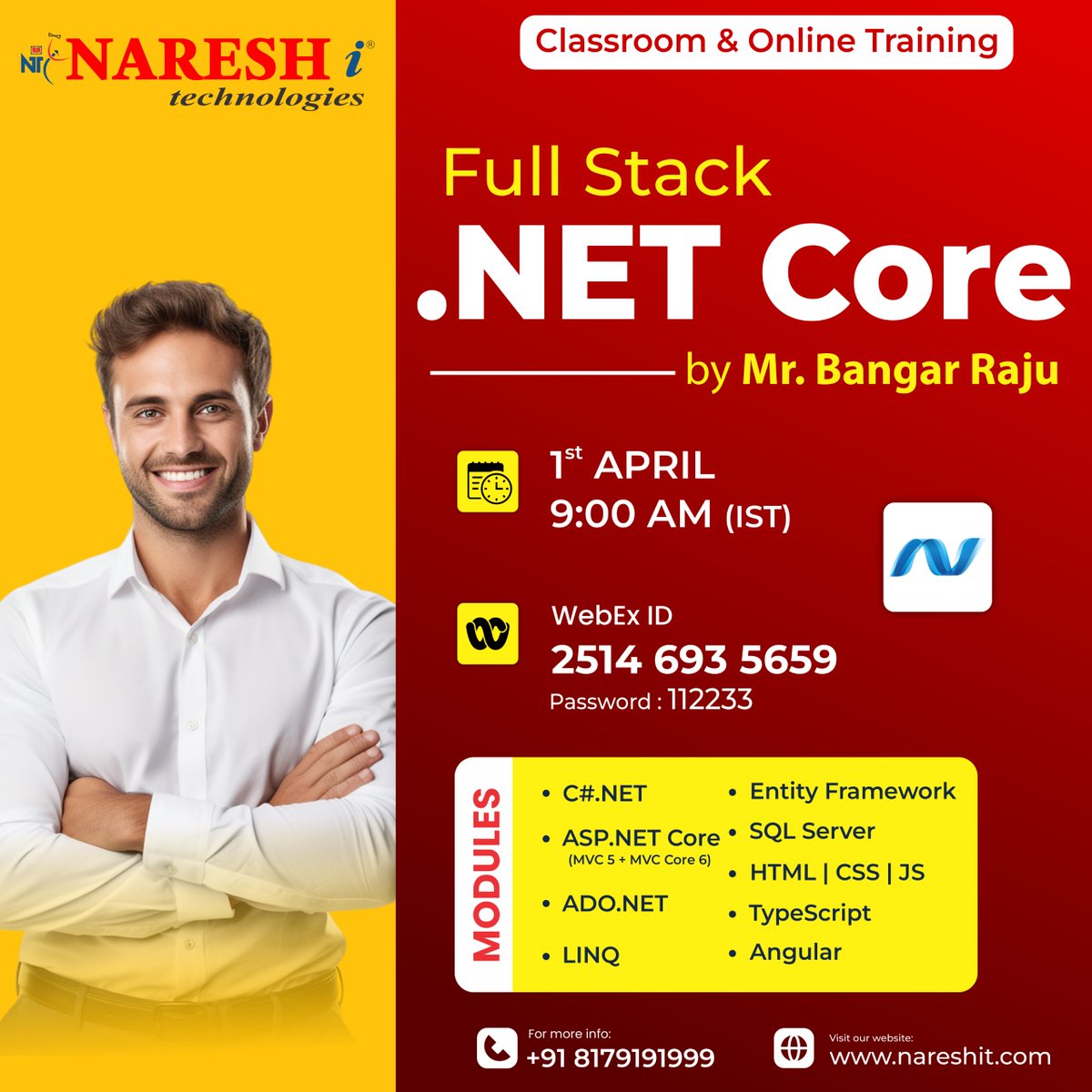 nareshitech's tweet image. 🔴 Classroom &amp;amp; Online Training in Ameerpet Branch 🔴

👉 Join our C#.NET &amp;amp; Full Stack .NET Core Training
✍️ Registration Link: t.ly/dotnet-1st

👉New Batch Details:
Date: 1st April 2025
Time: 9:00 AM to 10:30 AM

#fullstack #dotnetcore #Csharpedotnet #dotnet #MVCCore
