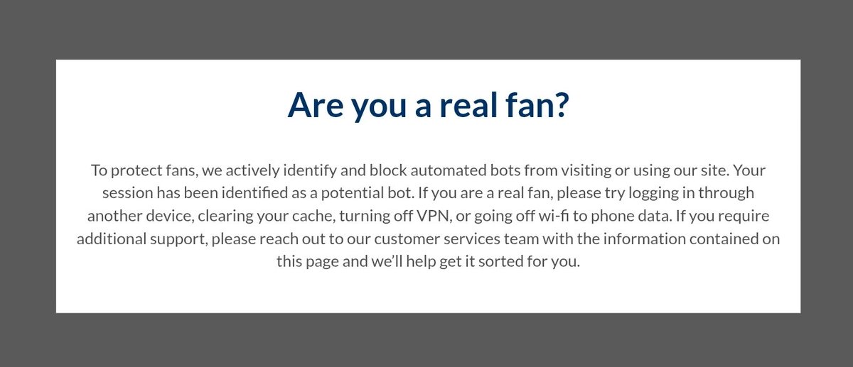 I'm a bot apparently GG. Glad I waited in line for 30 minutes to get this lol

No tickets for Val masters 🥴