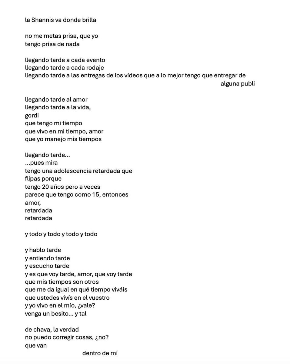 Hoy os traigo la transcripción de un vídeo de <a href="/Shanniissss/">Shannis🎀</a> que me ha salido en tiktok y que perfectamente encapsula las ansiedades contemporáneas en cuanto al tiempo (y la falta de), la abstracción, y el devenir en el caos de la ciudad. La poesía está en todos lados 🎀