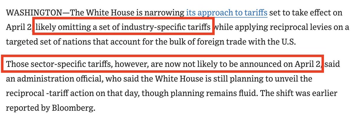 🚨 BREAKING 🚨

President Donald Trump is no longer expected to impose "sector-specific tariffs" on April 2nd, per WSJ.

The S&amp;P 500 is now up +75 points on the news.

#Bitcoin is now up +$1,500 on the news.