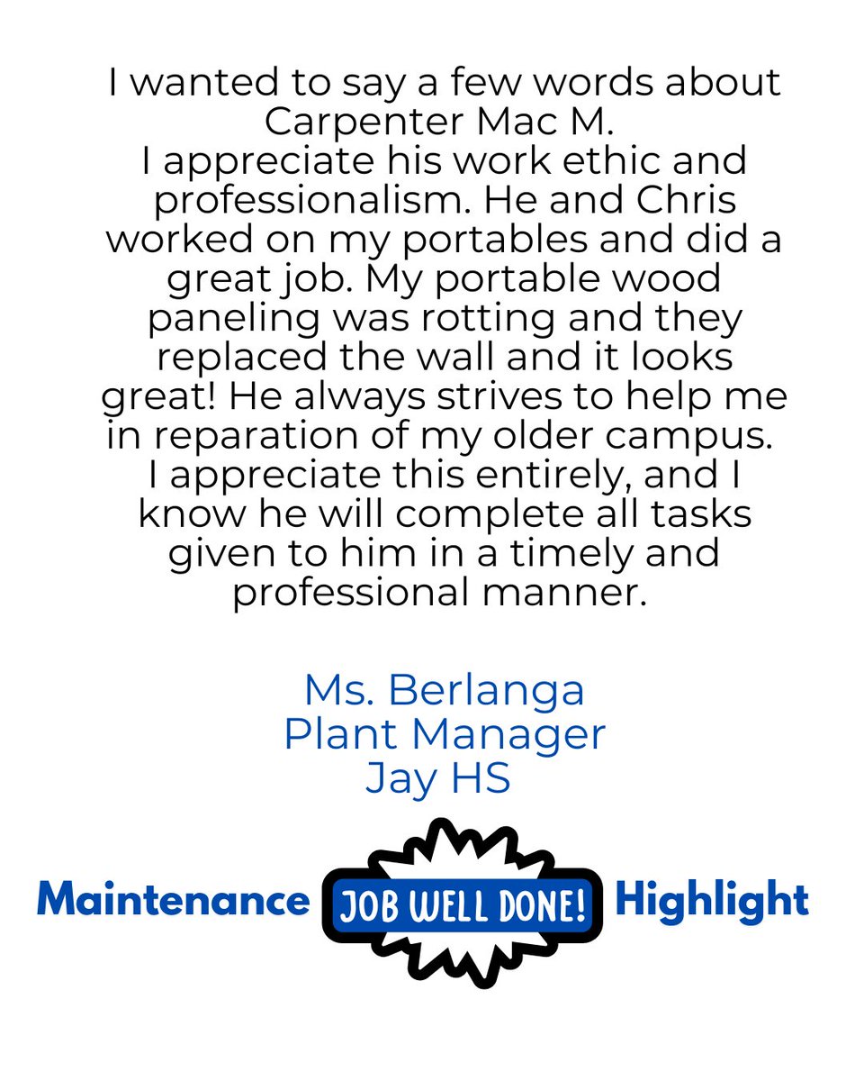 Thank you Ms. Berlanga for the kind words on our #nisdmaintenance Carpenters, Mac. &amp; Chris.

We are happy to hear that they were able to get your older portable renewed.
#teamnorthside #northsideisd #ROOTed