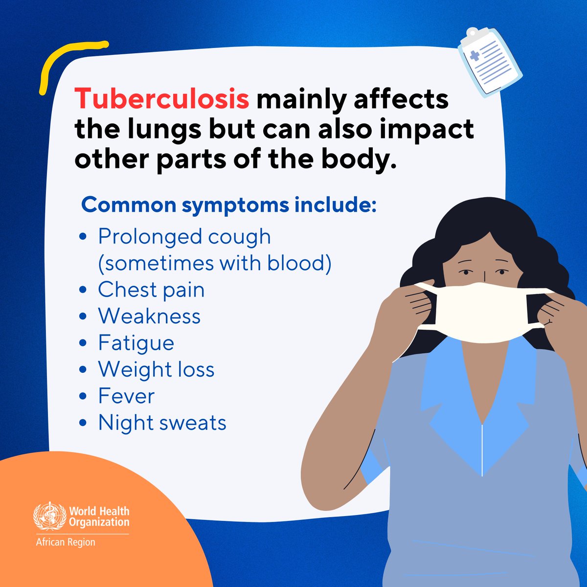 Today is World Tuberculosis Day!

Tuberculosis (TB) is an infectious disease caused by bacteria that most often affects the lungs. It spreads through the air when people with TB cough, sneeze or spit. Tuberculosis is preventable and curable. We must #EndTB!

#WorldTBDay2025