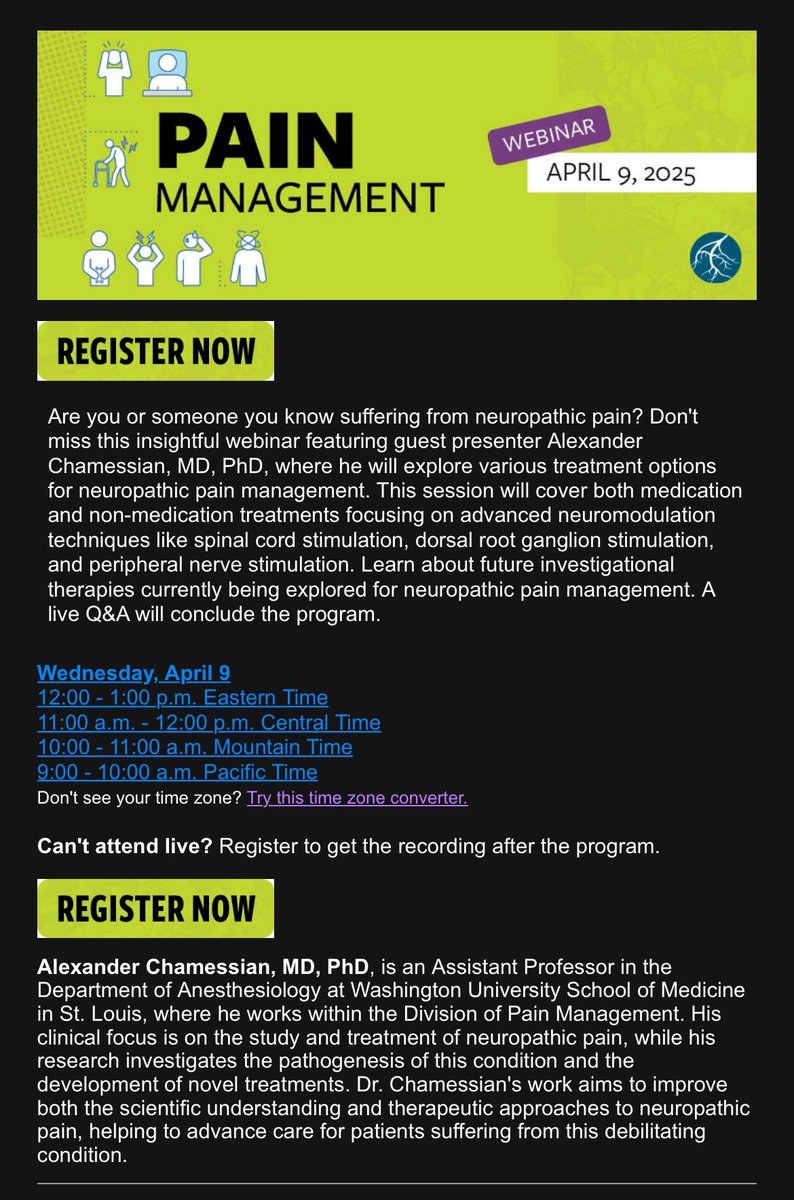 WashU Medicine Anesthesiology Pain Fellowship (@washupainfellow) on Twitter photo Join our own faculty Dr. Alex Chamessian <a href="/achamess/">Alex Chamessian</a> on an insightful discussion on Pain Management treatments for neuropathic pain on April 9th <a href="/FoundationforPN/">the Foundation for Peripheral Neuropathy</a> Register ➡️ foundationforpn.org/events/emergin…
#PainManagement #Neuropathy
<a href="/WashUPain/">WashU Pain Center</a> <a href="/WashUanesthesia/">WashU Medicine Anesthesiology</a> <a href="/WashUAnesRsrch/">WashU Medicine Anesthesiology Research</a> Join our own faculty Dr. Alex Chamessian <a href="/achamess/">Alex Chamessian</a> on an insightful discussion on Pain Management treatments for neuropathic pain on April 9th <a href="/FoundationforPN/">the Foundation for Peripheral Neuropathy</a> Register ➡️ foundationforpn.org/events/emergin…
#PainManagement #Neuropathy
<a href="/WashUPain/">WashU Pain Center</a> <a href="/WashUanesthesia/">WashU Medicine Anesthesiology</a> <a href="/WashUAnesRsrch/">WashU Medicine Anesthesiology Research</a>