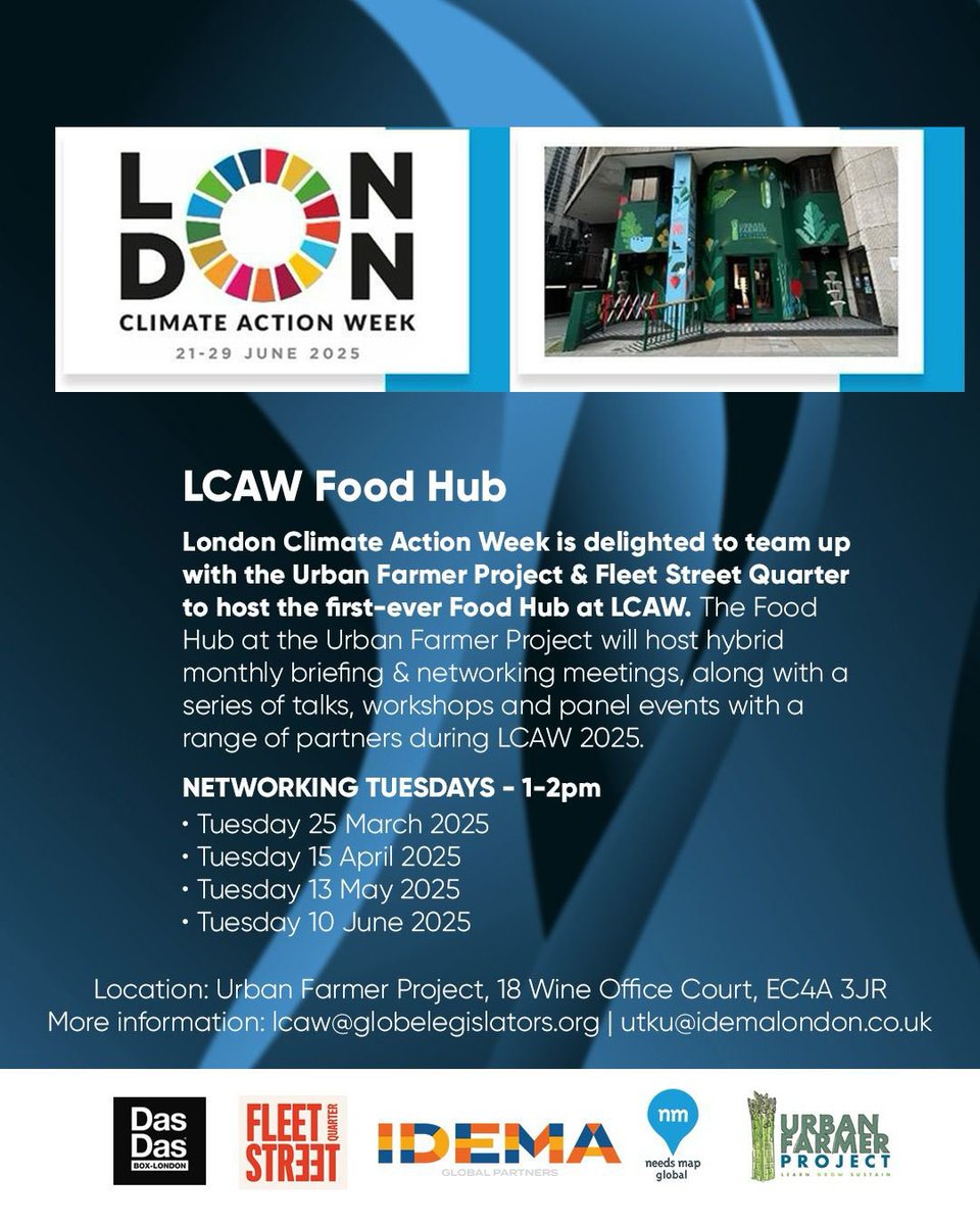 🍎🍇🥜Looking forward to hosting our 1st #LondonClimateActionWeek #LCAW #FOOD HUB with Urban Farmer Project, Fleet Street Quarter &amp; partners tomorrow. Join us in person or zoom to plan for LCAW 2025 <a href="/london_climate/">London Climate Action Week</a> 

Details ⬇️
📆 Tues 25 March 2025
⏰ 1-2pm 
📍Urban Farmer