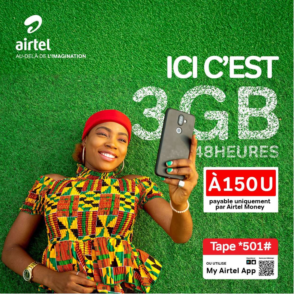 airtelrdc's tweet photo. 🎉 ICI C’EST 3GB valides48H
👉 3GB valides 48h à 150U pour rester connecté ndeng’olingi !

Télécharge My Airtel App https://t.co/mrq3HtAxiS ou utilise Airtel Money en tapant*501#
#AirtelRdc #ForfaitInternet #ConnectéAvecAirtel https://t.co/2uOCpAVHU3