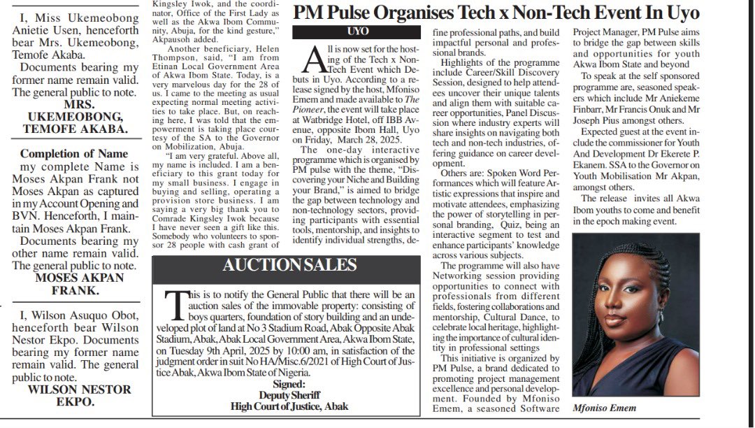 sonsydarlin's tweet image. We made it to the pioneer newspaper.
I want to see you on 28th March at Ibom hall.
#techxnontech
#YourNicheYourBrand