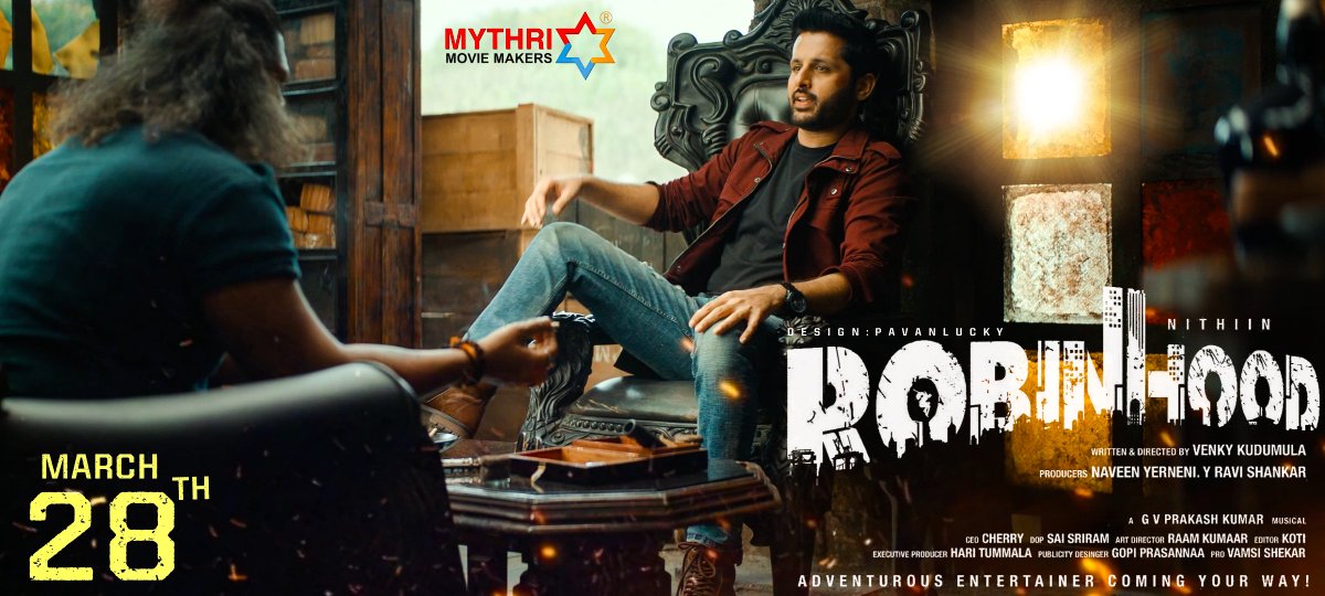 Pavanlucky988's tweet photo. 4 DAYS TO GO ❤️‍🔥⏳
@actor_nithiin's #Robinhood 

Its Time to blast the box office 🔥😎 
March 28th 🔐

@VenkyKudumula @sreeleela14 

Design @Pavanlucky988 

#RobinhoodOnMar28th https://t.co/kmLiyDyVrD