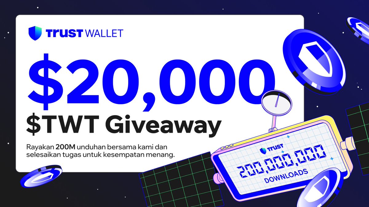 🎉 Untuk merayakan pencapaian 200 JUTA UNDUHAN kami, kami mengadakan giveaway $20,000 dalam $TWT dengan 200 kesempatan untuk menang!

👇 Cara Ikut:
💙 Suka &amp; Retweet
💙 Follow <a href="/TrustWallet/">Trust Wallet</a> <a href="/TrustWalletID/">Trust Wallet Indonesia</a>
👇 Isi formulir:
short.trustwallet.com/200M-Form