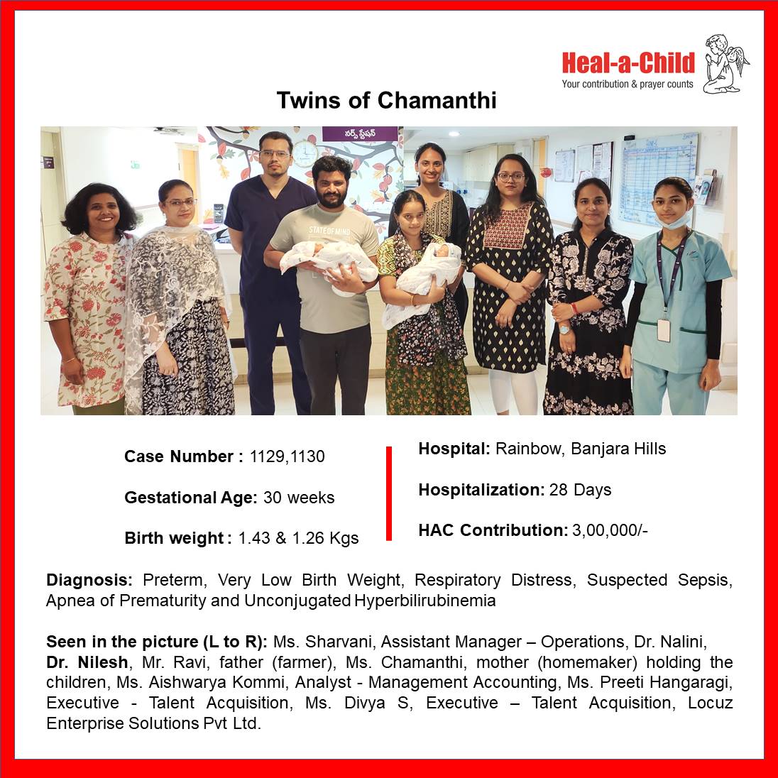 Twins of Chamanthi #discharged after 28 days of care from <a href="/RCH_India/">Rainbow Children's Hospitals</a> . Thank you <a href="/LocuzInc/">SHI India</a> for supporting this child's treatment.