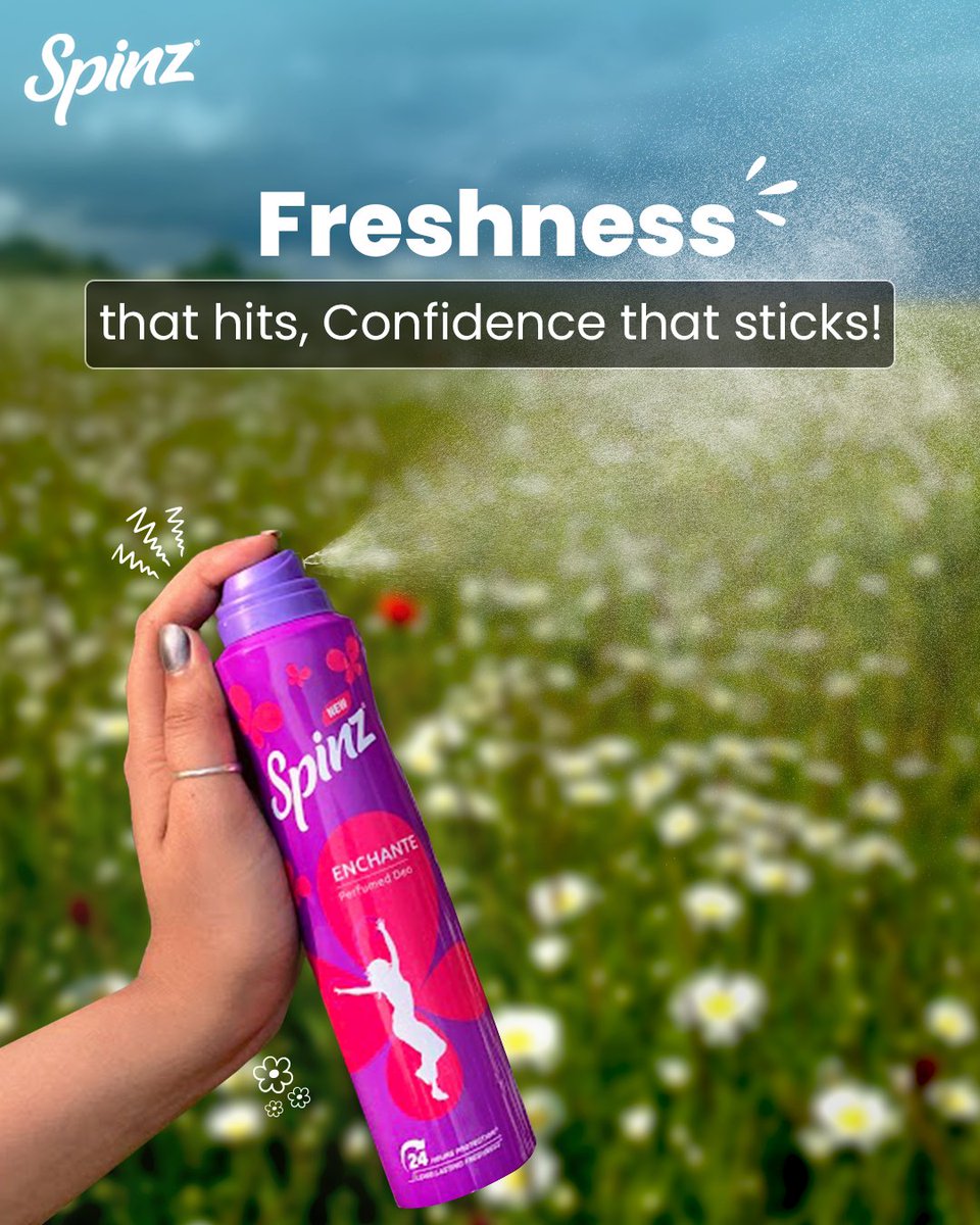 SpinzIndia's tweet image. Spray. Slay. Repeat! 💖🌸
Turn up the freshness, turn down the doubts
.
.
.
.
#Spinz #Deos #SpinzYourWorld #Fragrance #Freshness #CavinKare #MakingLivesHappier

[ Spinz, Spinz India, Spinz Deo, Floral Fragrance, Freshness, Floral Scent, Long Lasting ]
