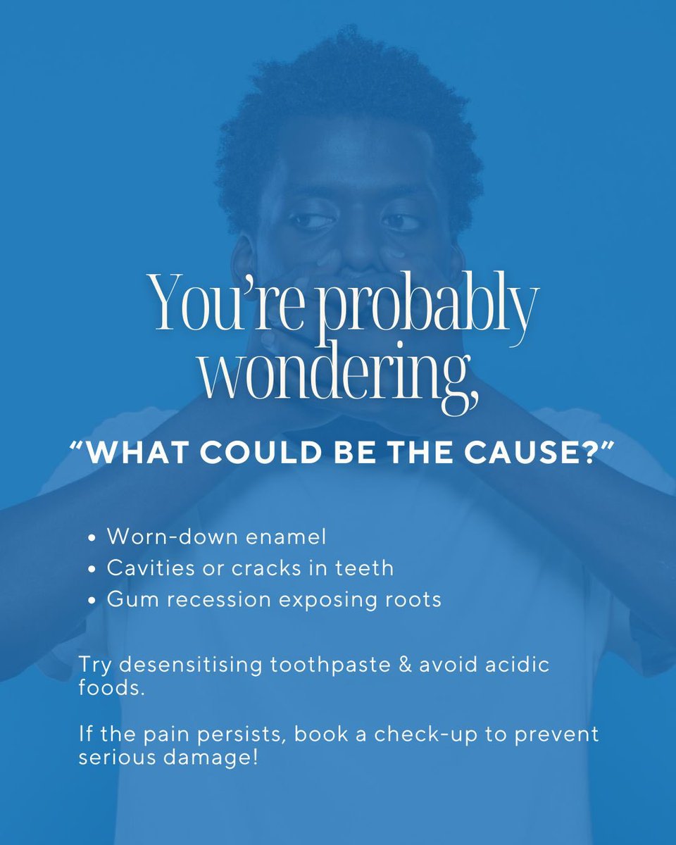 drmoloi_dental's tweet image. Wondering why cold foods make your teeth hurt? 🥶🍦 It could be tooth sensitivity! 😖 Dr. Moloi Dental can help you understand and manage the discomfort for a healthier, pain-free smile. 😁🦷 #ToothSensitivity #ColdFood #HealthySmile #DentalCare #DrMoloiDental #PainFreeSmile