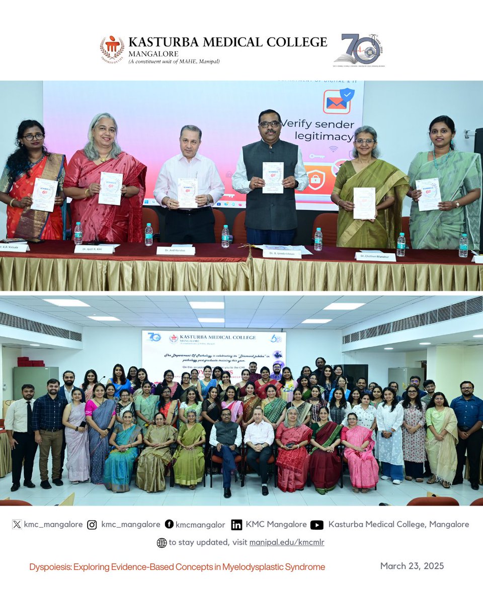 🧬 Celebrating 60 years of PG #Pathology!

#KMCMangalore hosted CME on Dyspoiesis, spotlighting #MDS diagnosis with expert talks &amp; poster sessions. 

The “#Reminisce60” brochure for the #DiamondJubilee was released!

#CME2025