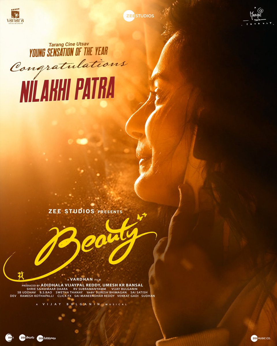 Phani Kandukuri (@phanikandukuri1) on Twitter photo Congratulations to our BEAUTYful #NilakhiPatra on winning Young Sensation of the Year at Tarang Cine Utsav ❤️🔥
Telugu audience, get ready to witness her incredible talent in #Beauty ❤️ She's all set to mesmerize you 💥
#BeautyTheFilm
#BeautyTeluguFilm
A <a href="/DirectorMaruthi/">Director Maruthi</a> Team Congratulations to our BEAUTYful #NilakhiPatra on winning Young Sensation of the Year at Tarang Cine Utsav ❤️🔥
Telugu audience, get ready to witness her incredible talent in #Beauty ❤️ She's all set to mesmerize you 💥
#BeautyTheFilm
#BeautyTeluguFilm
A <a href="/DirectorMaruthi/">Director Maruthi</a> Team