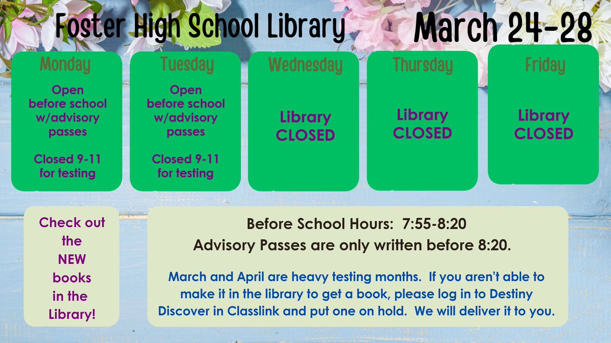 Lots of testing going on in the library this week!  Come get your books before we close for it.  😊
