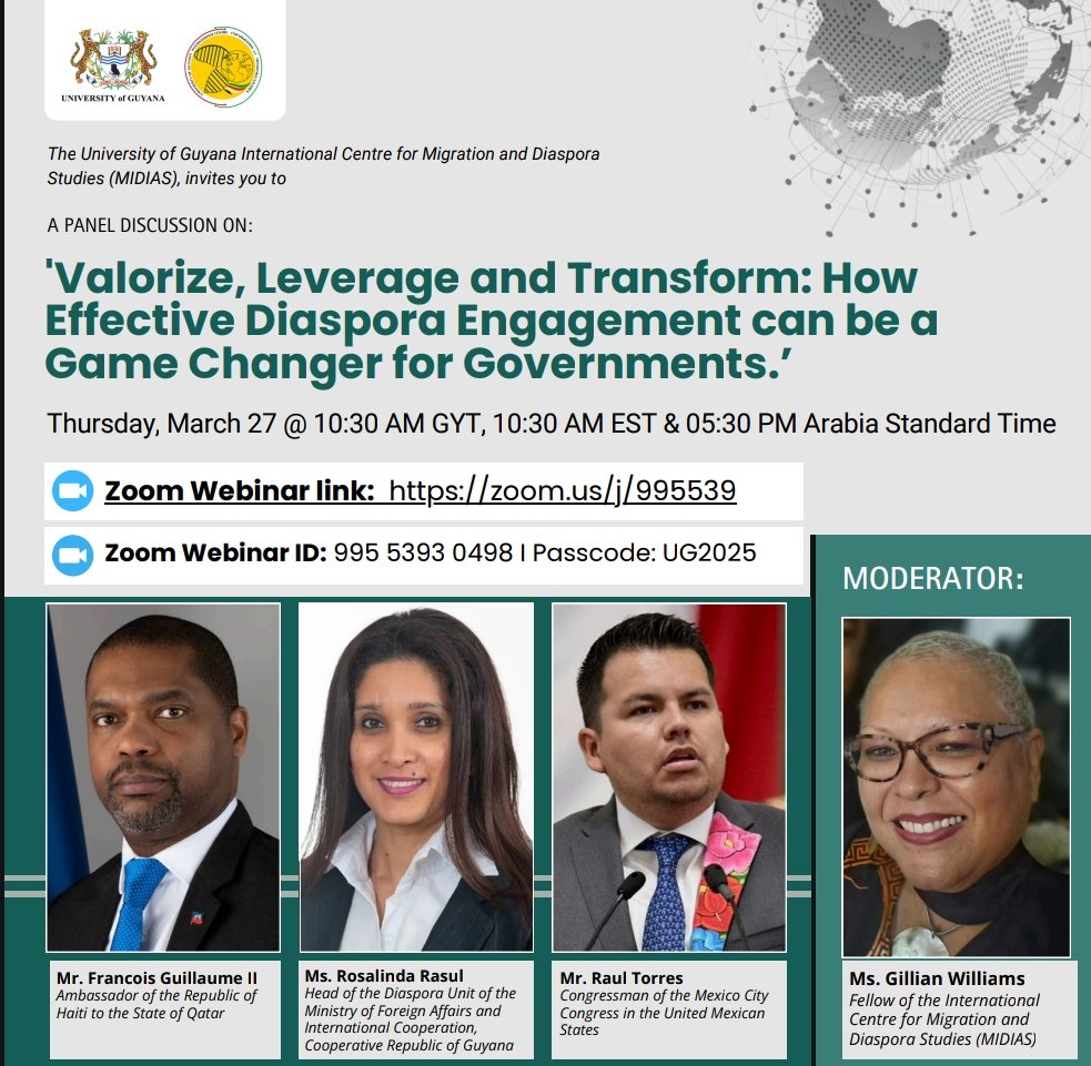 Honored to have been invited by the University of Guyana International Center for Migration and Diaspora Studies to be part of a panel of experts of Diaspora Studies.