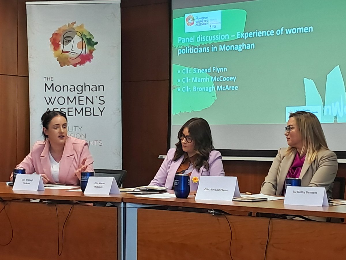 SHE Programme (@seeherelected) on Twitter photo The three female cllrs (out of 18 on <a href="/MonaghanCoCo/">Monaghan County Council</a>) here today. Great question by panel chair <a href="/OrlaNWCI/">Orla O'Connor</a> on most important support they got. Answers include people believing in you, party and family support, and a supportive work environment.
#LE2029 #SeeHerElected The three female cllrs (out of 18 on <a href="/MonaghanCoCo/">Monaghan County Council</a>) here today. Great question by panel chair <a href="/OrlaNWCI/">Orla O'Connor</a> on most important support they got. Answers include people believing in you, party and family support, and a supportive work environment.
#LE2029 #SeeHerElected