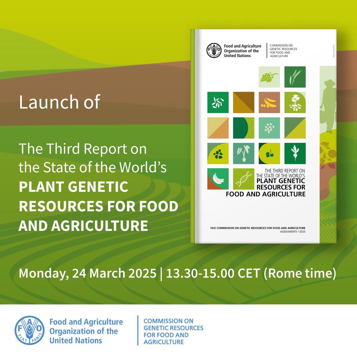 Starting soon!

Don’t miss the launch of The Third Report on the State of the World's Plant Genetic Resources for Food and Agriculture. 🌱📖

📅 24 Mar | 13.30-15.00 CET 

🔍Find out the key insights from this global assessment.

🎥 Tune in live: fao.org/webcast/home/e…