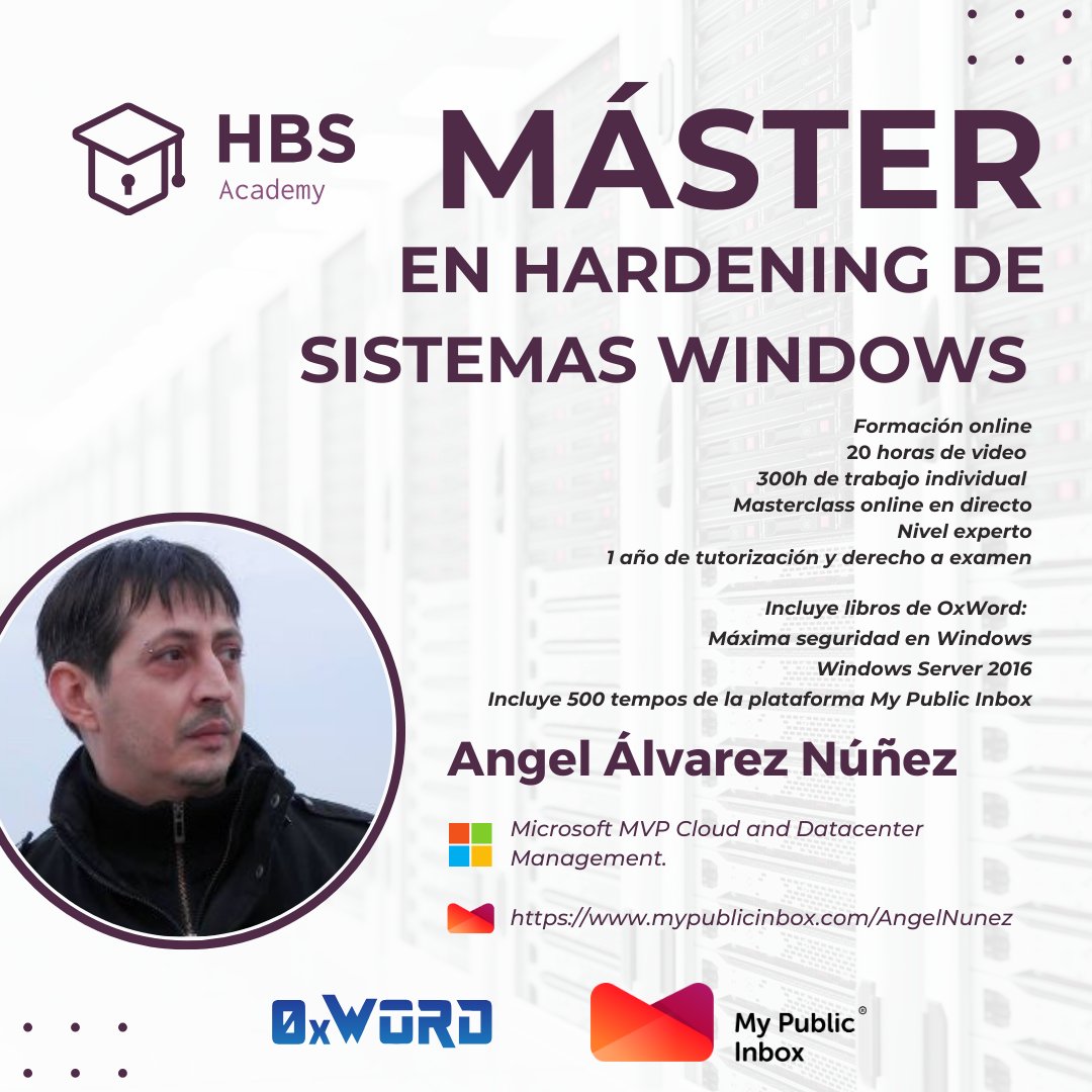 HackbySecurity's tweet image. Aprende a securizar entornos @Microsoft con este master en #hardening de @Seguridadjabali, verás AD, identidades,monitorización,seguridad en M365,...

academy.hackbysecurity.com/curso/19/maste…

Gratis libro de @0xword y tempos de @mypublicinbox 

#hackbysecurity #hacking #hardening #IA #formacion