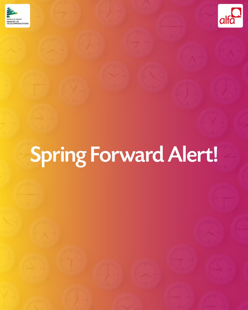 AlfaTelecom's tweet image. Tonight, don’t forget to set your clocks forward by 1 hour ⏳
Most phones update automatically, but double-check your settings!
More daylight, more time to #stayconnected with Alfa! ☀️
#SpringForward
