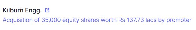 pant_amol's tweet image. Promoter group Firstview Trading Private Limited Purchases 35,000 Equity Shares of Kilburn Engineering Ltd.

#kilburn #kilburnengineering