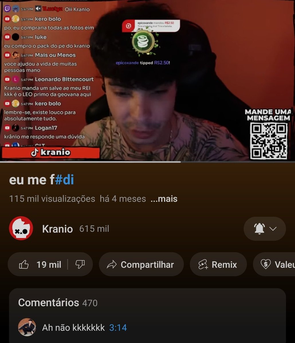 GamerAlexandre3's tweet image. Sim, eu já apareci no canal que eu sou fã o @krauio, minuto 3:14 eu apareço mandando uma donate e fazendo meu meme clássico pra quem me conhece sabe. Quando eu vi pela primeira vez eu disse "Nem fudendo mano" Obrigado